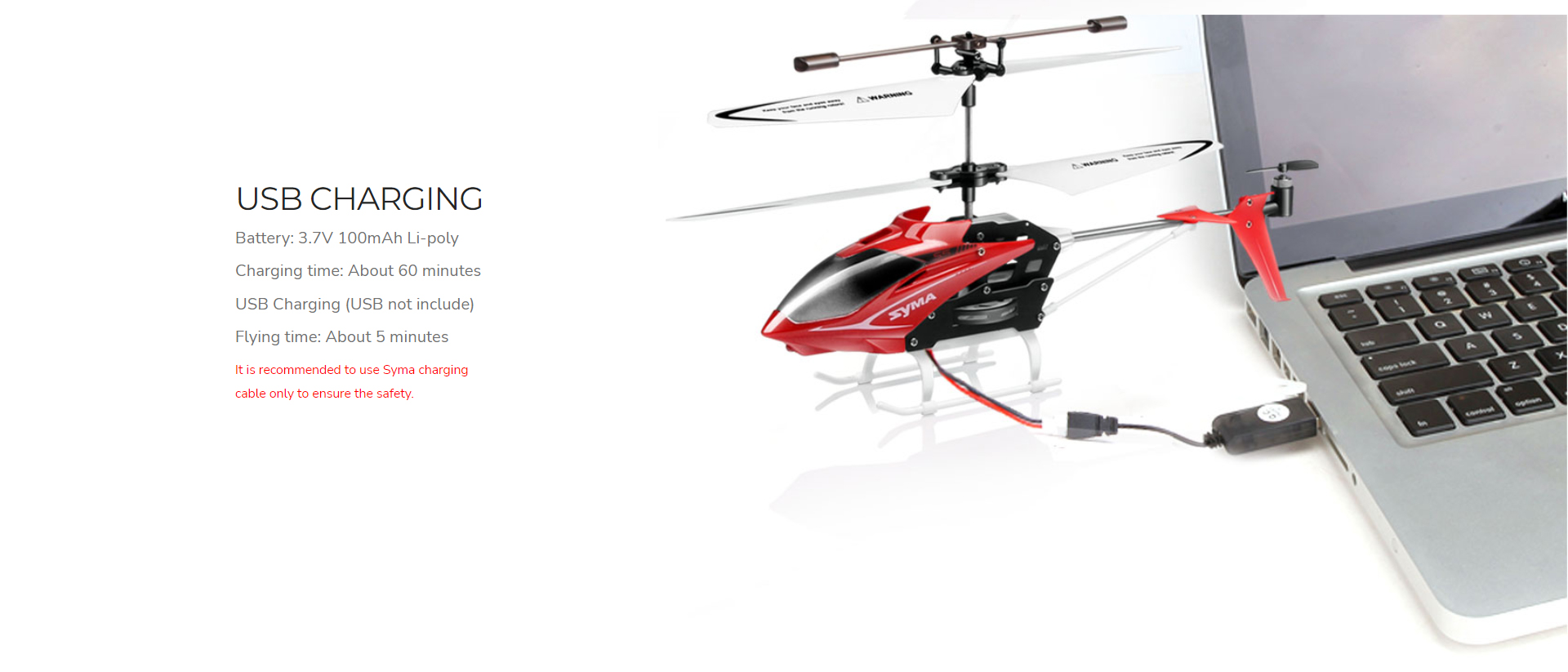 هلیکوپتر کنترلی SYMA S5 SPEED خود را به کمک کابل مخصوص شارژ کنید