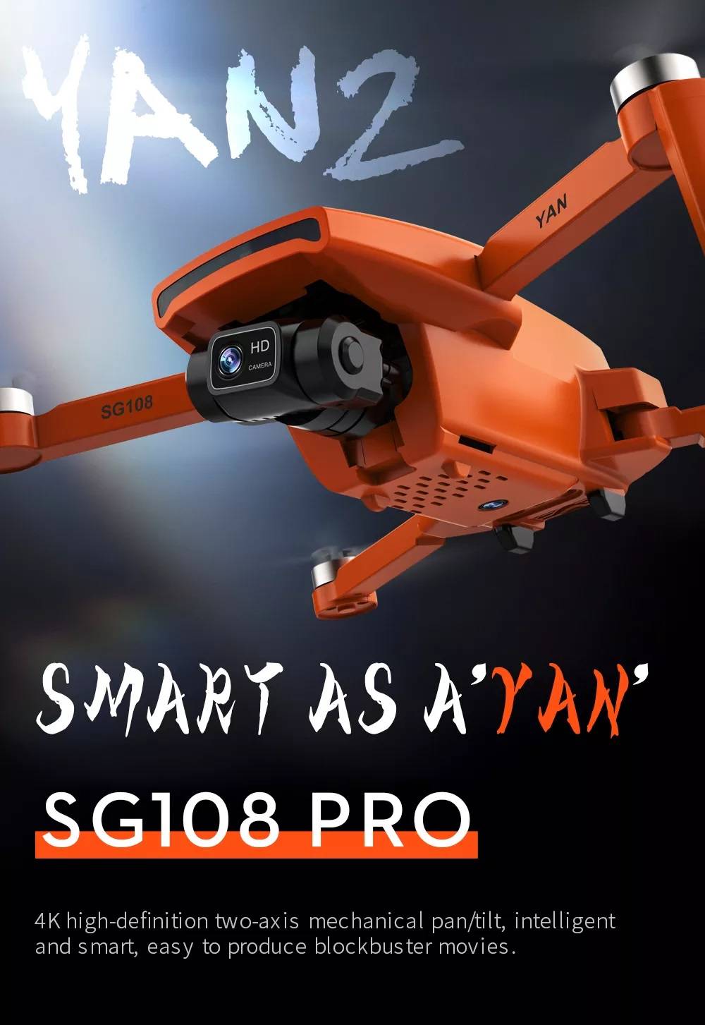 کوادکوپتر SG108 PRO با دوربین باکیفیت بالا 4K به همراه گیمبال مکانیکی دومحوره مخصوص عکس‌برداری و فیلم‌برداری هوایی