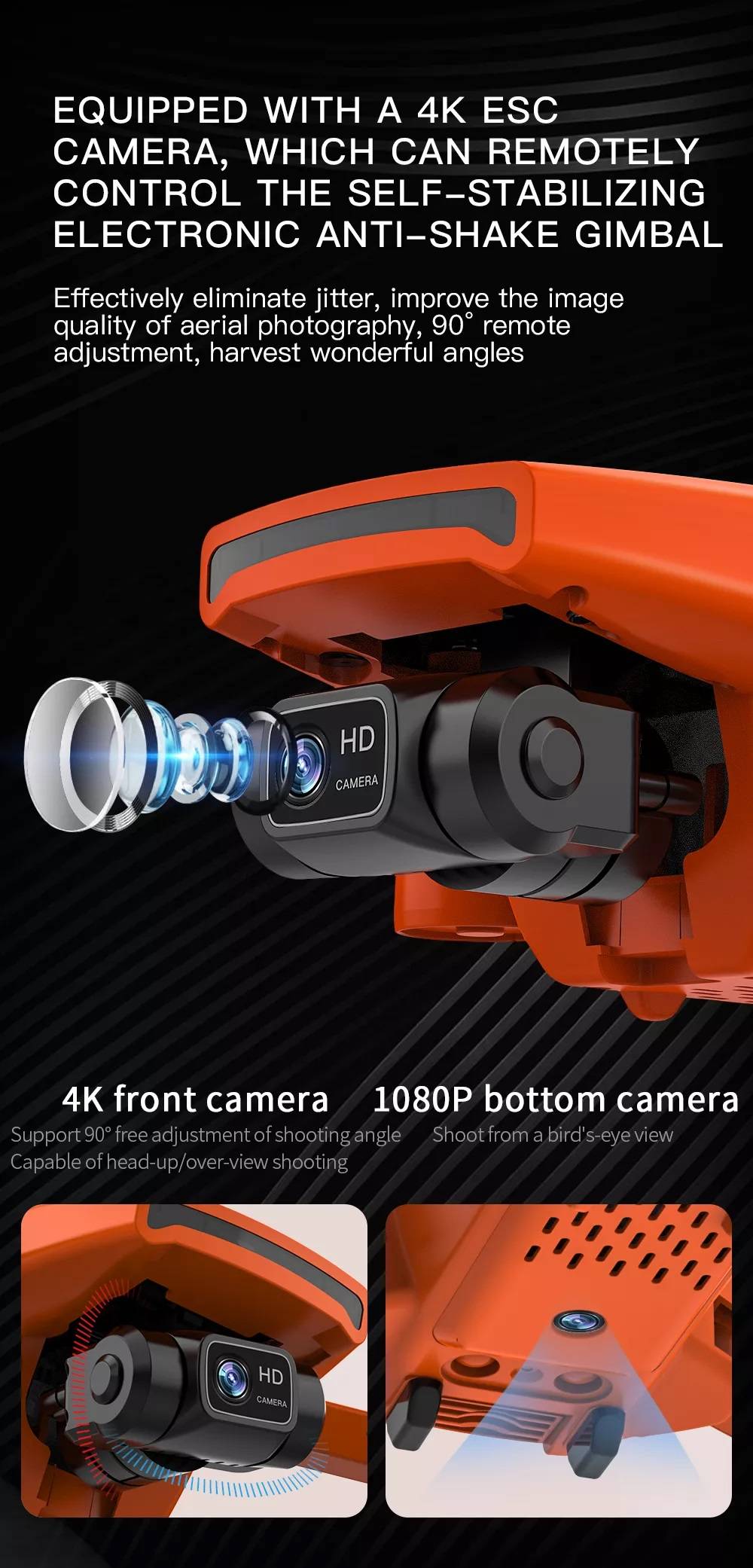 مجهز به دوربین 4K باقابلیت ثابت شدن دوربین به‌صورت خودکار و گیمبال لرزش گیر