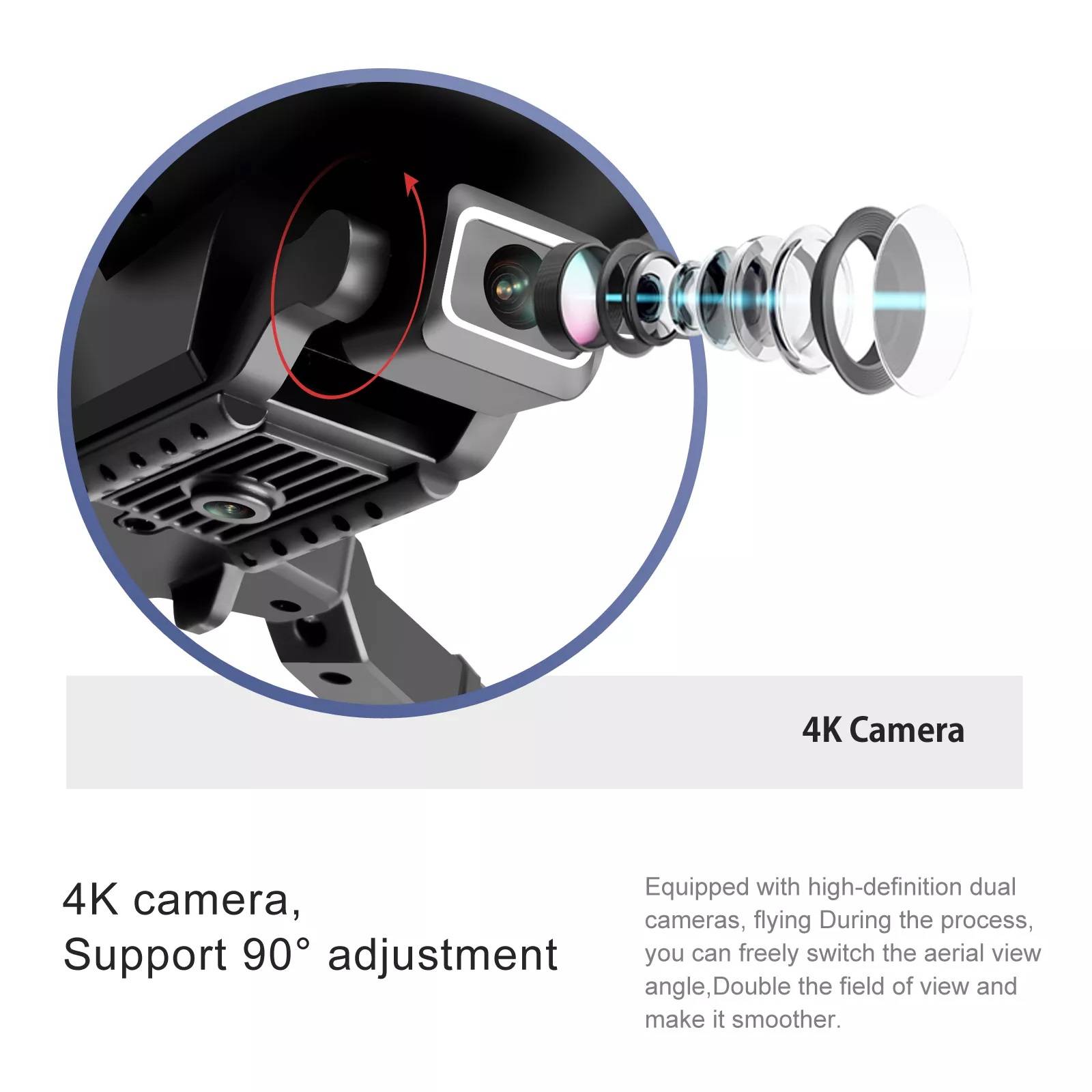 دارای یک دوربین 4K باقابلیت تنظیم زاویه لنز تا 90 درجه