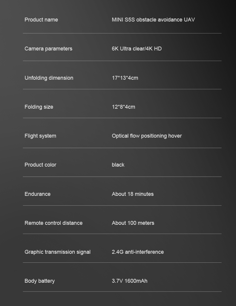 مشخصات فنی کوادکوپتر S5S MINI